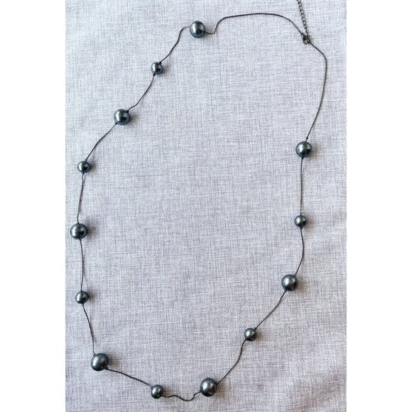 Express Long Black Chain Necklace 10 to 15mm Grey Beads 41" to 44" w/ Extender - Picture 8 of 8